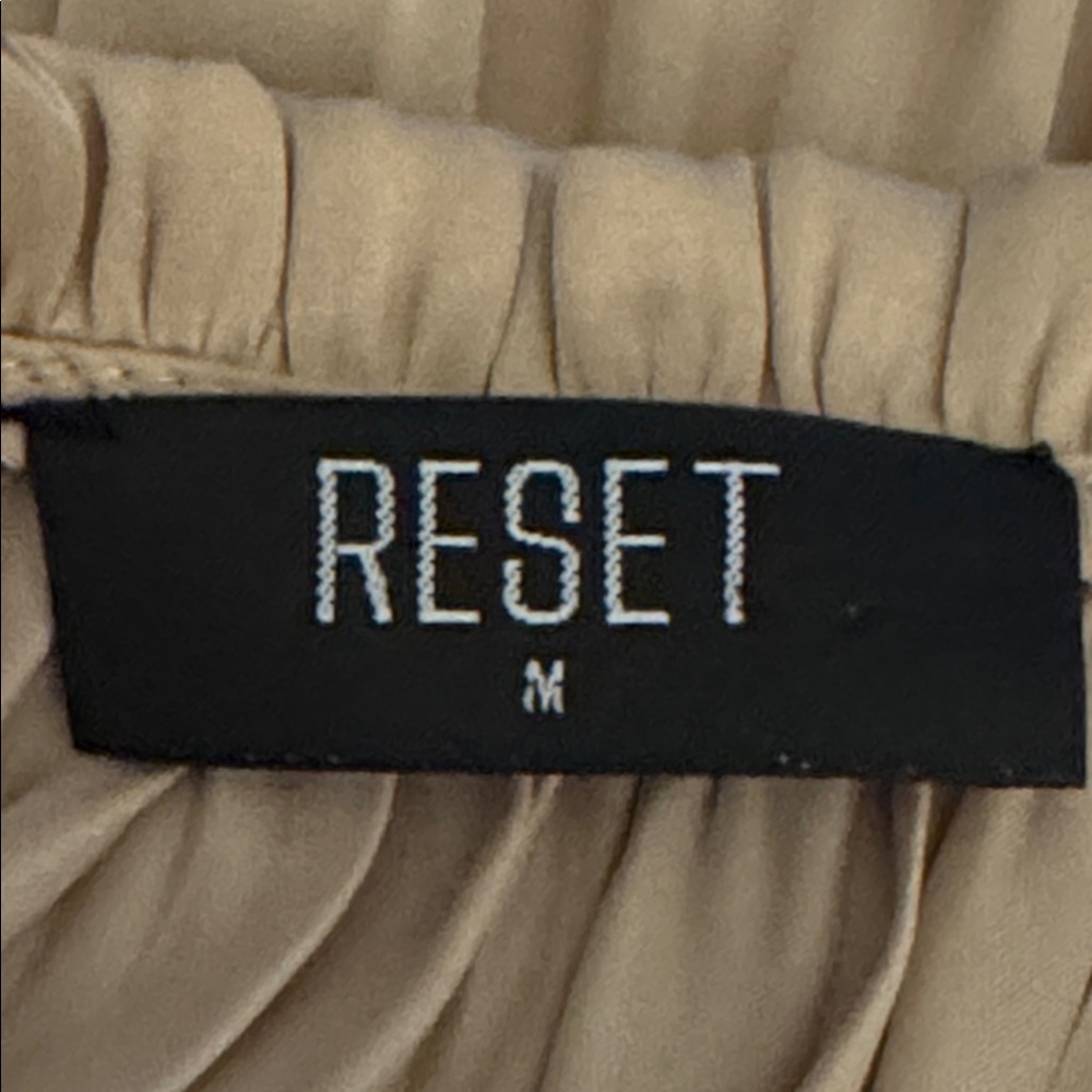 RESET by Jane Kianna Dress Gold Tan Ruffle Midi Dress M Wedding Party Silky Trip - Picture 5 of 7